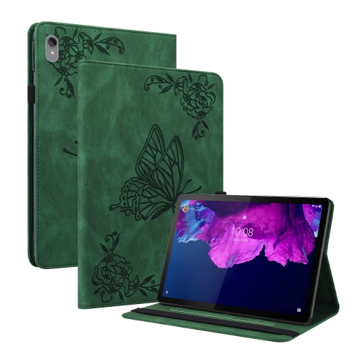 

For Lenovo Tab P11 TB-J606F Butterfly Flower Embossed Leather Tablet Case(Green)