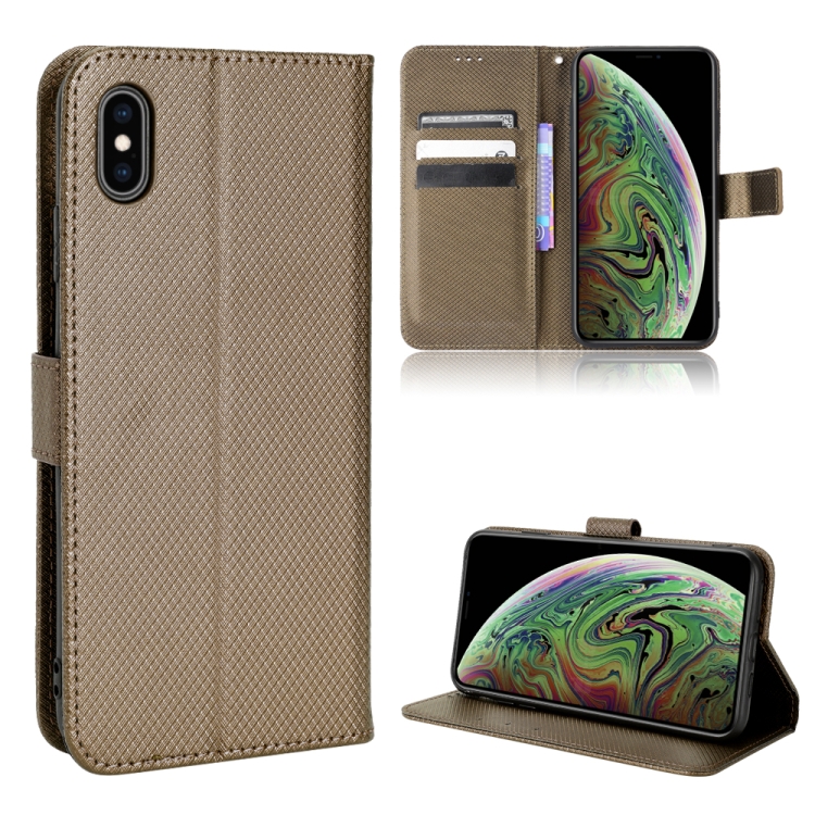 

For iPhone X / XS Diamond Texture Leather Phone Case(Brown)