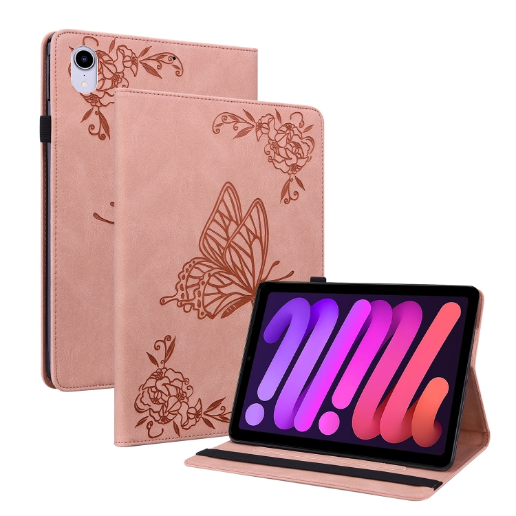 

Butterfly Flower Embossed Leather Tablet Case For iPad mini 6(Rose Gold)
