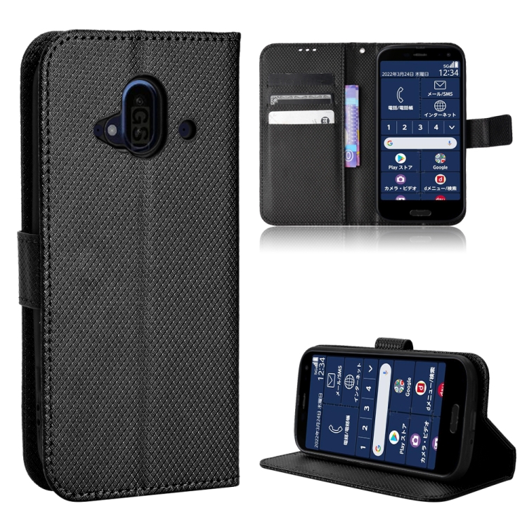 

For Fujitsu F-52B Diamond Texture Leather Phone Case(Black)