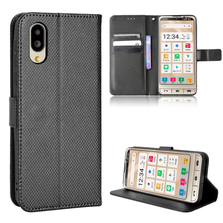 

For Sharp Simple Sumaho 6 Diamond Texture Leather Phone Case(Black)