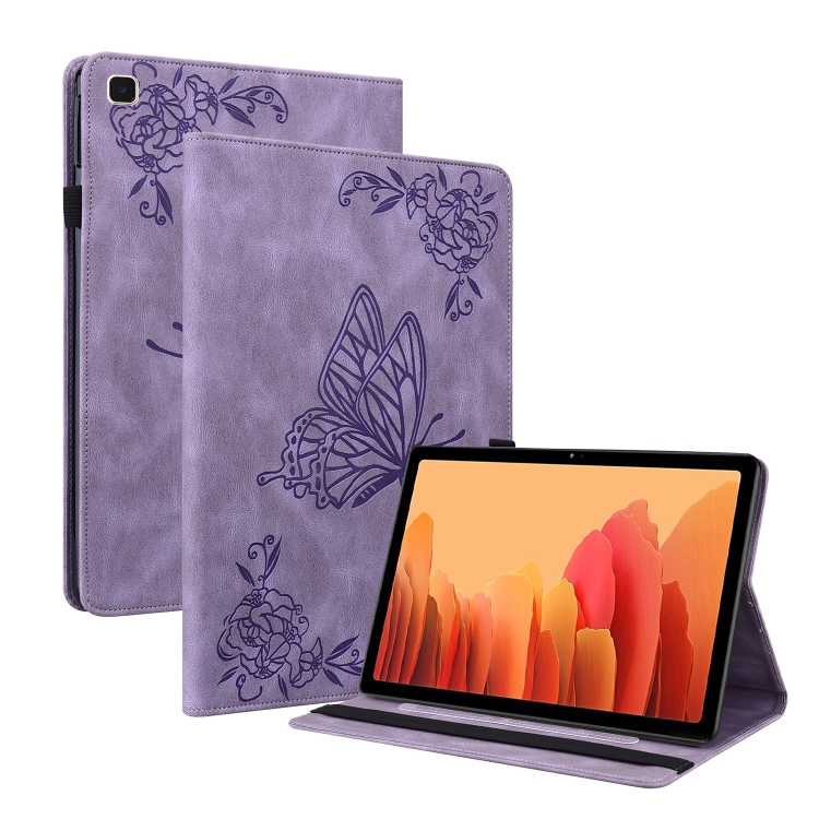 

For Samsung Galaxy Tab A7 10.4 2020 SM-T500/T505 Butterfly Flower Embossed Leather Tablet Case(Purple)