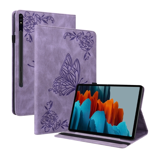 

For Samsung Galaxy Tab S7 11 inch T870/SM-T875 Butterfly Flower Embossed Leather Tablet Case(Purple)