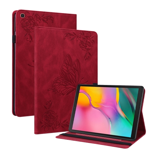 

For Samsung Galaxy Tab A 10.1 2019 T510/T515 Butterfly Flower Embossed Leather Tablet Case(Red)