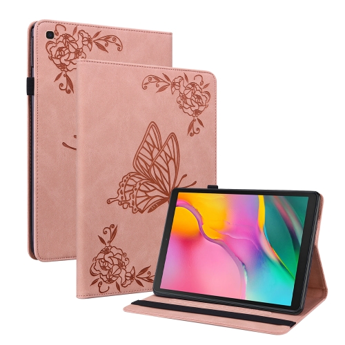 

For Samsung Galaxy Tab A 10.1 2019 T510/T515 Butterfly Flower Embossed Leather Tablet Case(Rose Gold)
