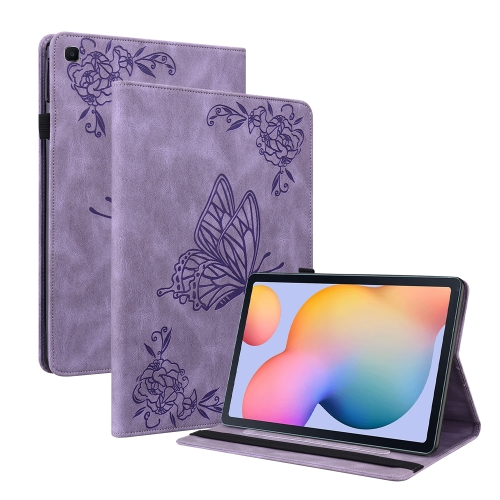 

For Samsung Tab S6 Lite SM-P610/SM-P615 Butterfly Flower Embossed Leather Tablet Case(Purple)