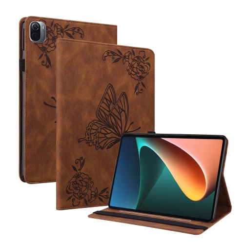 

For Xiaomi Pad 5 / 5 Pro Butterfly Flower Embossed Leather Tablet Case(Brown)