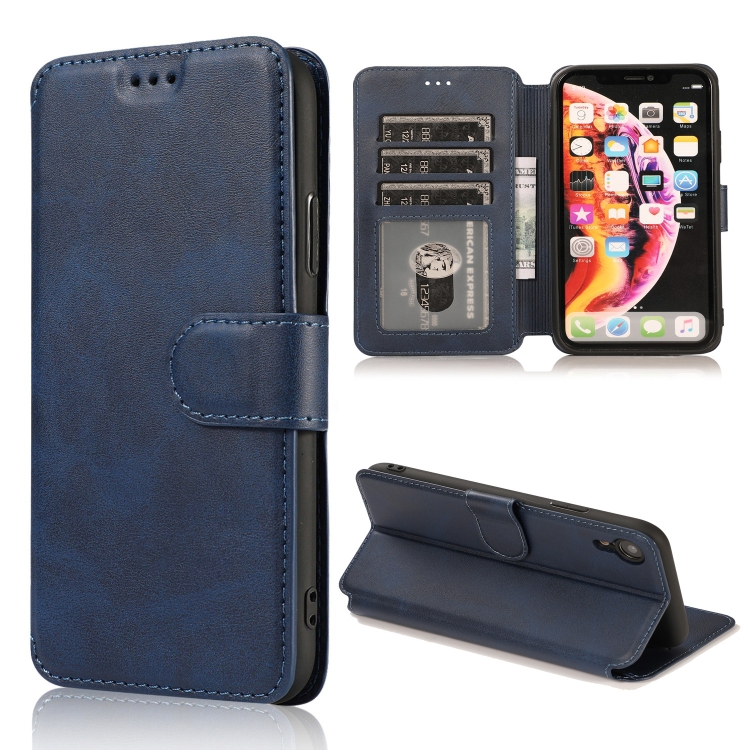 

For iPhone XR Shockproof PU + TPU Leather Phone Case(Blue)