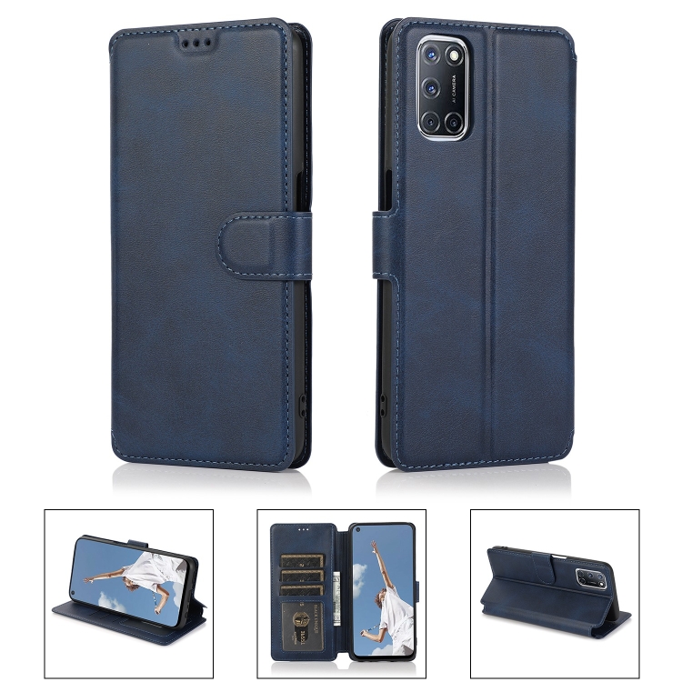 

For OPPO A52 Shockproof PU + TPU Leather Phone Case(Blue)