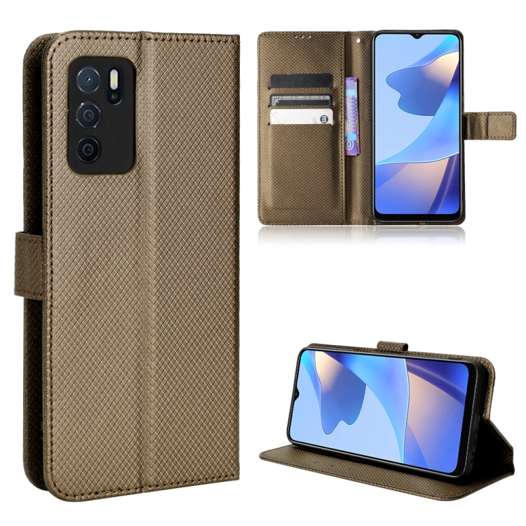 

For OPPO A16 / A16s Diamond Texture Leather Phone Case(Brown)