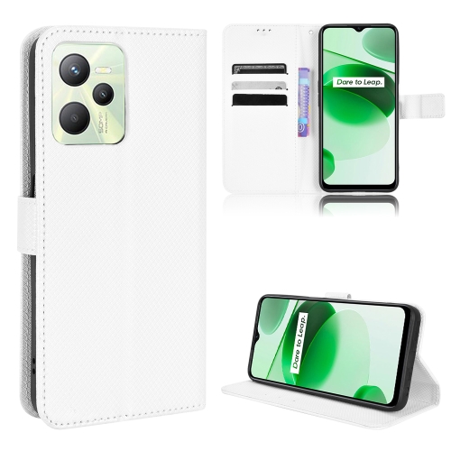 

For OPPO Realme C35 Diamond Texture Leather Phone Case(White)