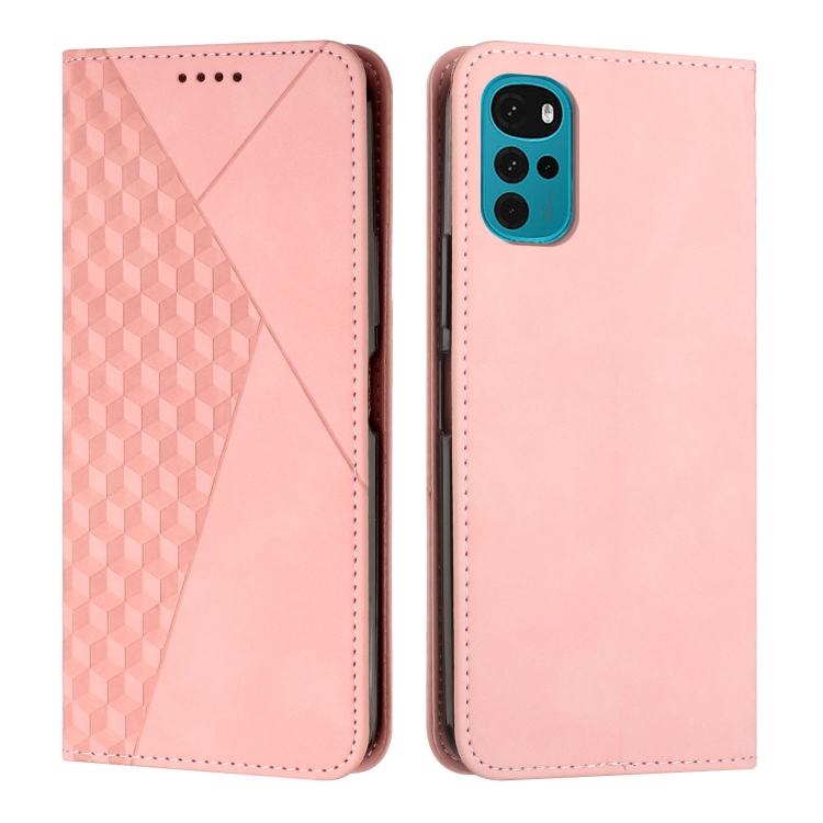

For Motorola Moto G22 Diamond Splicing Skin Feel Magnetic Leather Phone Case(Rose Gold)
