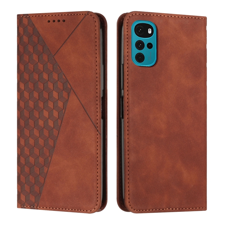 

For Motorola Moto G22 Diamond Splicing Skin Feel Magnetic Leather Phone Case(Brown)