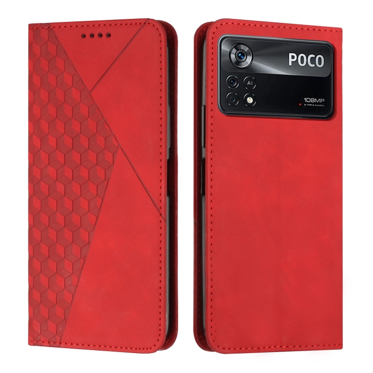 

For Xiaomi Poco X4 Pro 5G Diamond Splicing Skin Feel Magnetic Leather Phone Case(Red)