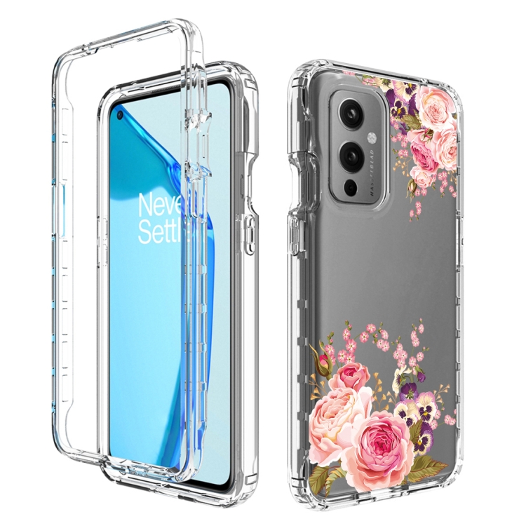 

For OnePlus 9 PC+TPU Transparent Painted Phone Case(Pink Rose)