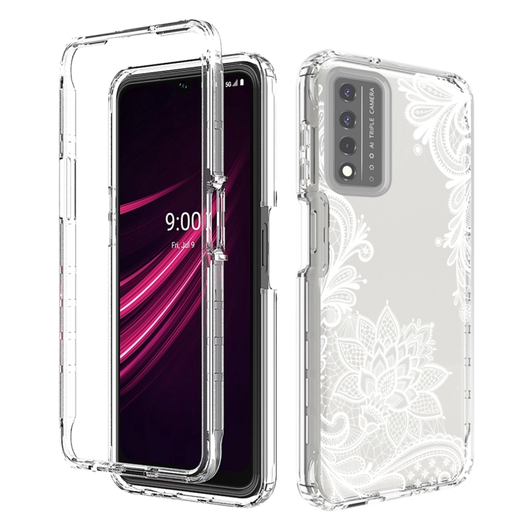 

For T-Mobile Revvl Plus PC+TPU Transparent Painted Phone Case(White Flower)