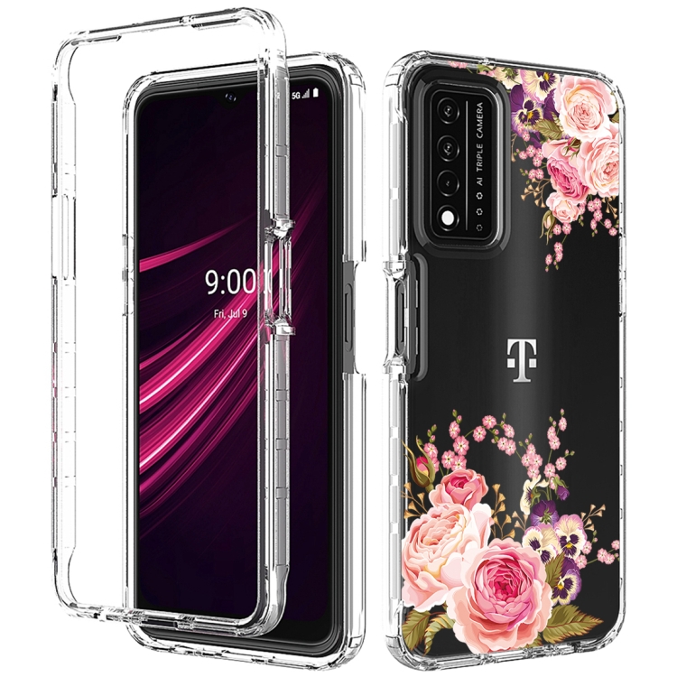 

For T-Mobile Revvl Plus PC+TPU Transparent Painted Phone Case(Pink Rose)