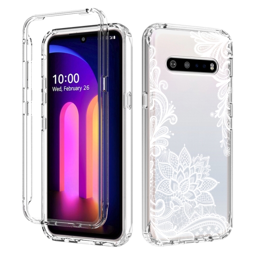 

For LG V60 ThinQ 5G PC+TPU Transparent Painted Phone Case(White Flower)