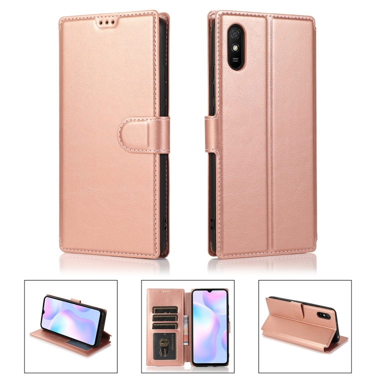 

For Xiaomi Redmi 9A Shockproof PU + TPU Leather Phone Case(Rose Gold)