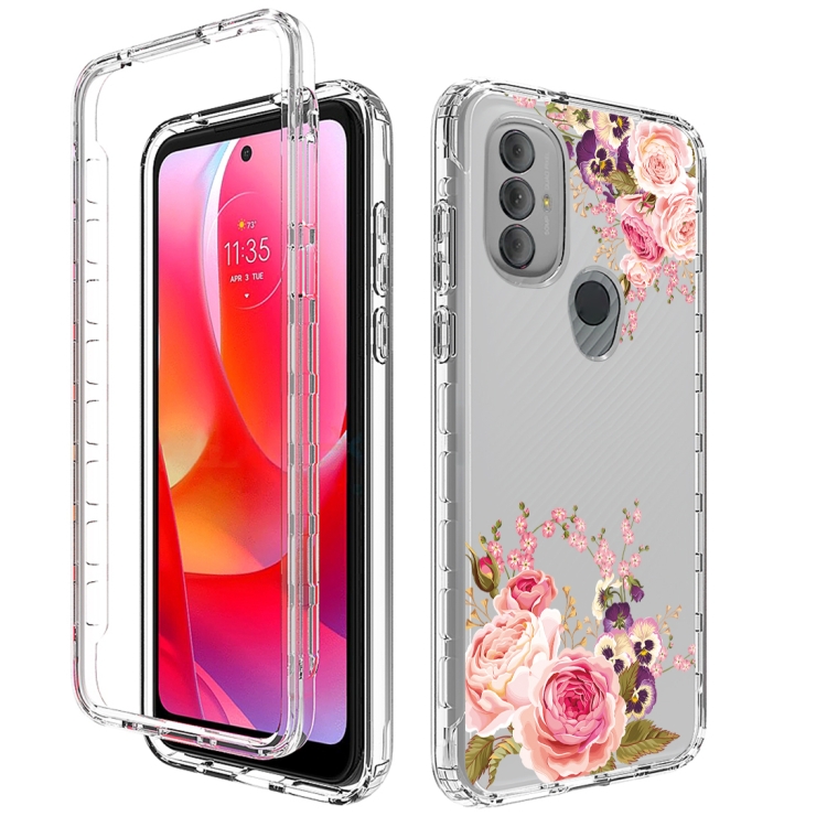 

For Motorola Moto G Power 2022 PC+TPU Transparent Painted Phone Case(Pink Rose)