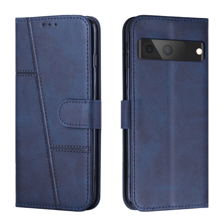 

For Google Pixel 7 Stitching Calf Texture Buckle Leather Phone Case(Blue)