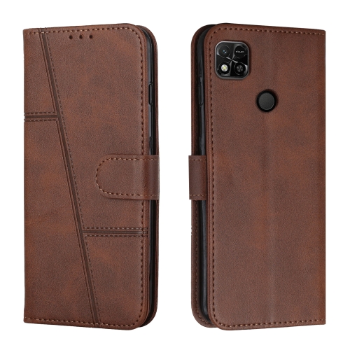 

For Xiaomi Redmi 10A/Poco C31/Redmi 9C Stitching Calf Texture Buckle Leather Phone Case(Brown)