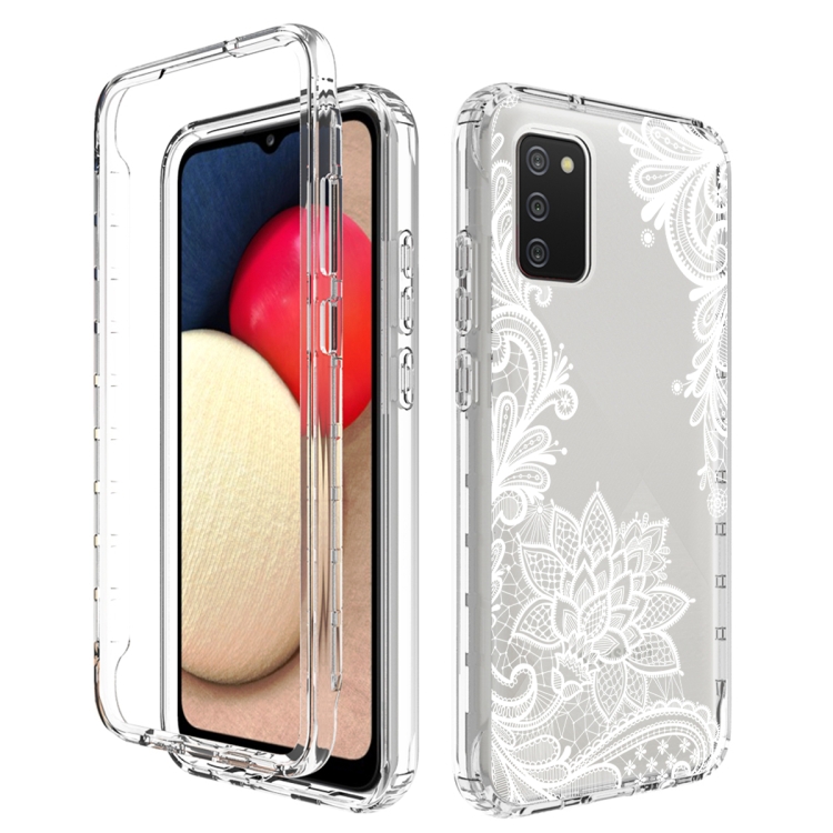 

For Samsung Galaxy A02s 166mm PC+TPU Transparent Painted Phone Case(White Flower)