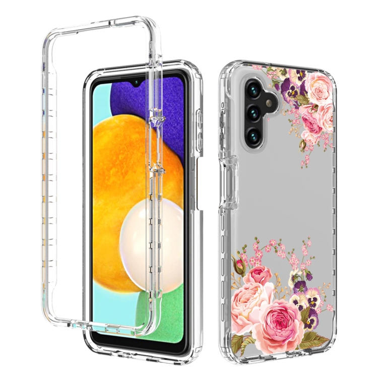 

For Samsung Galaxy A13 5G PC+TPU Transparent Painted Phone Case(Pink Rose)