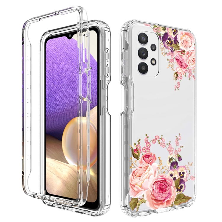 

For Samsung Galaxy A32 PC+TPU Transparent Painted Phone Case(Pink Rose)