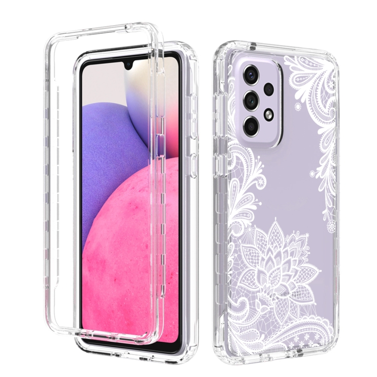 

For Samsung Galaxy A33 5G PC+TPU Transparent Painted Phone Case(White Flower)