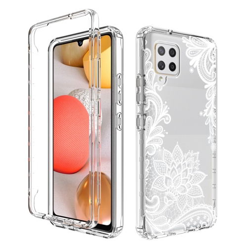 

For Samsung Galaxy A42 5G PC+TPU Transparent Painted Phone Case(White Flower)