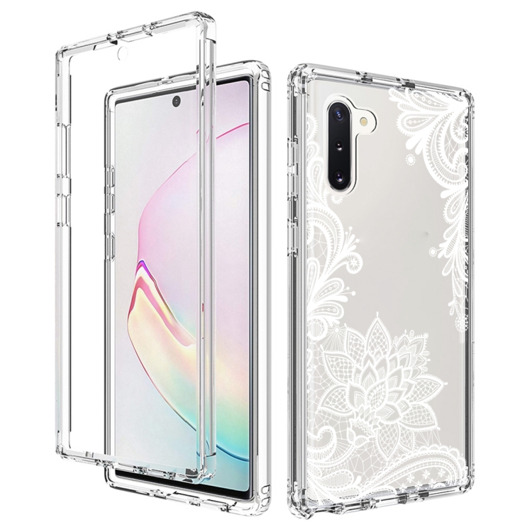 

For Samsung Galaxy Note10 PC+TPU Transparent Painted Phone Case(White Flower)