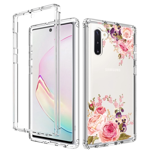 

For Samsung Galaxy Note10 PC+TPU Transparent Painted Phone Case(Pink Rose)