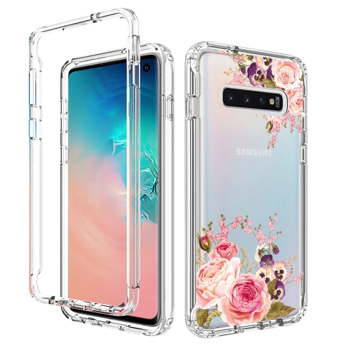 

For Samsung Galaxy S10 PC+TPU Transparent Painted Phone Case(Pink Rose)