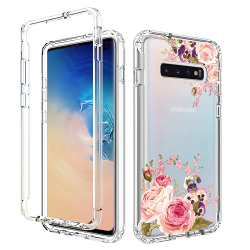 

For Samsung Galaxy S10+ PC+TPU Transparent Painted Phone Case(Pink Rose)