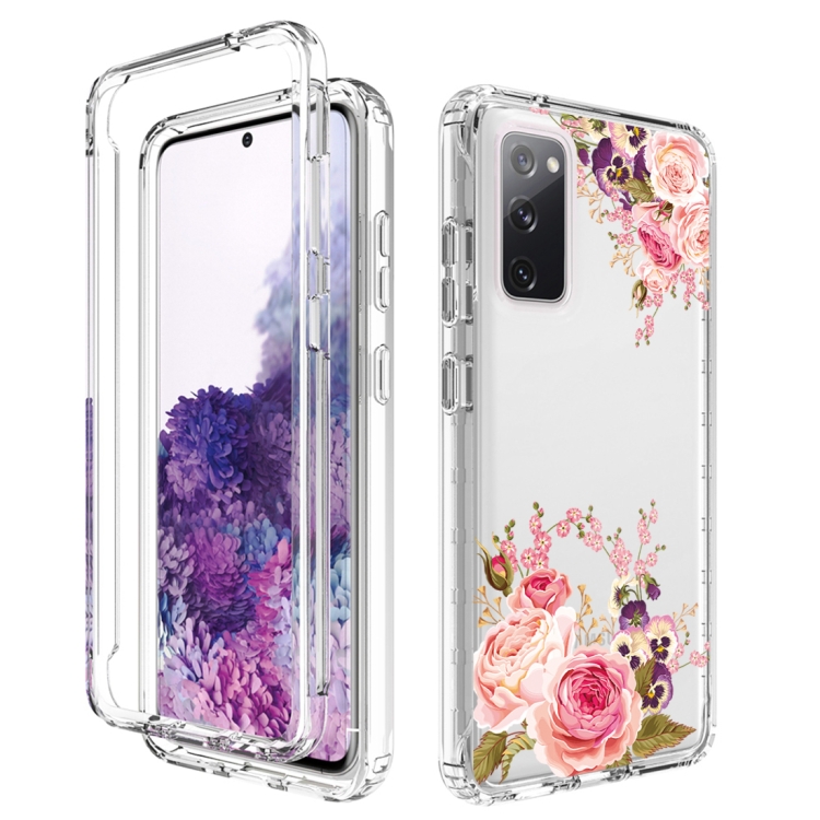 

For Samsung Galaxy S20 PC+TPU Transparent Painted Phone Case(Pink Rose)