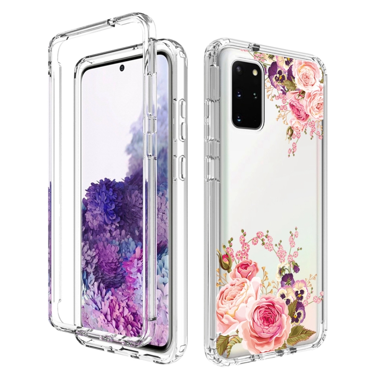 

For Samsung Galaxy S20+ PC+TPU Transparent Painted Phone Case(Pink Rose)