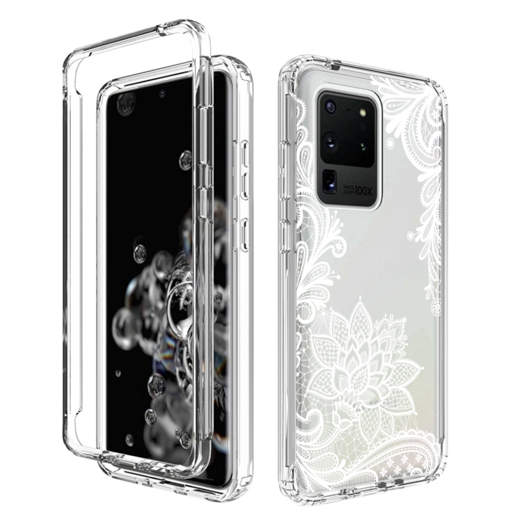 

For Samsung Galaxy S20 Ultra PC+TPU Transparent Painted Phone Case(White Flower)
