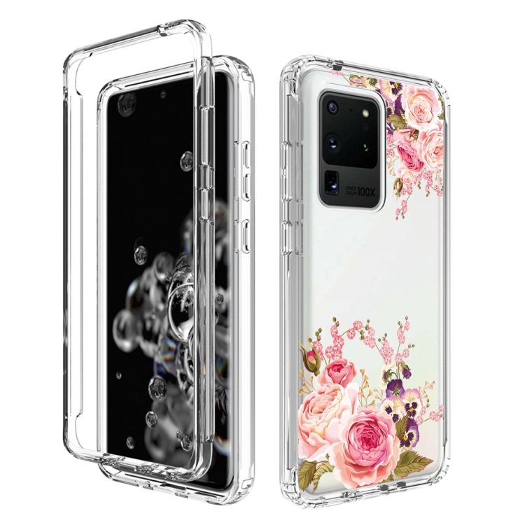 

For Samsung Galaxy S20 Ultra PC+TPU Transparent Painted Phone Case(Pink Rose)