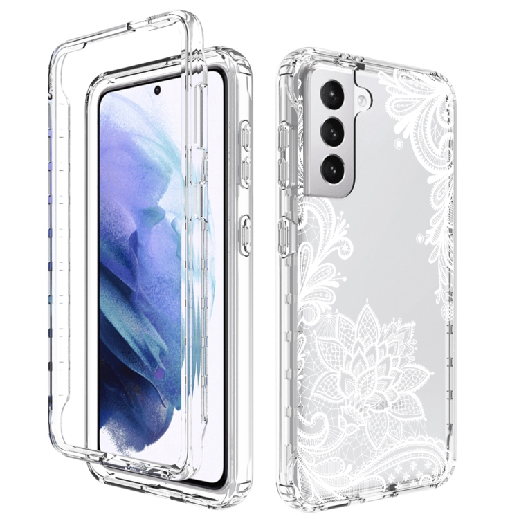 

For Samsung Galaxy S21 5G PC+TPU Transparent Painted Phone Case(White Flower)