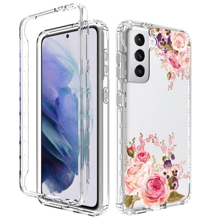 

For Samsung Galaxy S21+ 5G PC+TPU Transparent Painted Phone Case(Pink Rose)