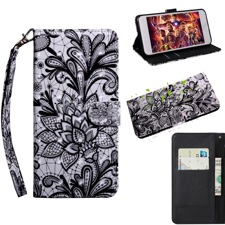 

For Motorola Moto E32 3D Painted Pattern Leather Phone Case(Black Lace)