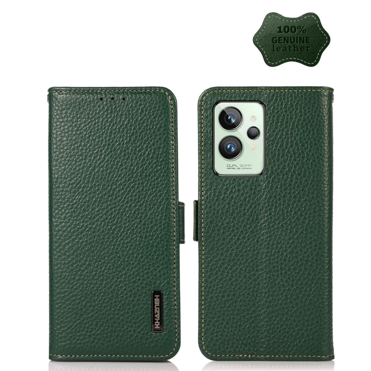 

For OPPO Realme GT2 Pro KHAZNEH Side-Magnetic Litchi Genuine Leather RFID Phone Case(Green)