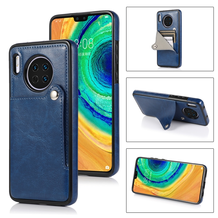 

For Huawei Mate 30 Pure Color Oblique Card PU + TPU Phone Case(Blue)