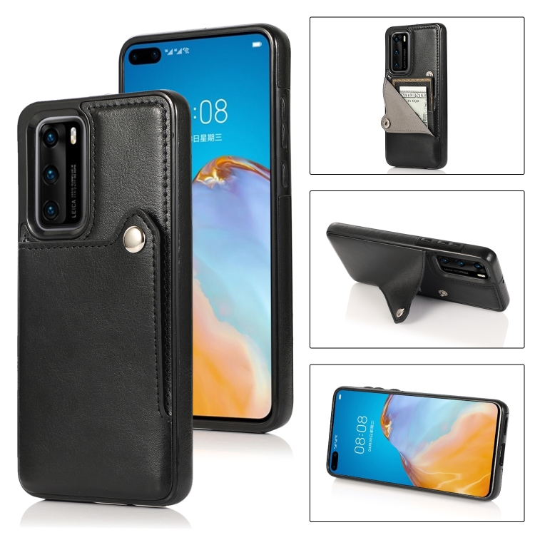 

For Huawei P40 Pure Color Oblique Card PU + TPU Phone Case(Black)