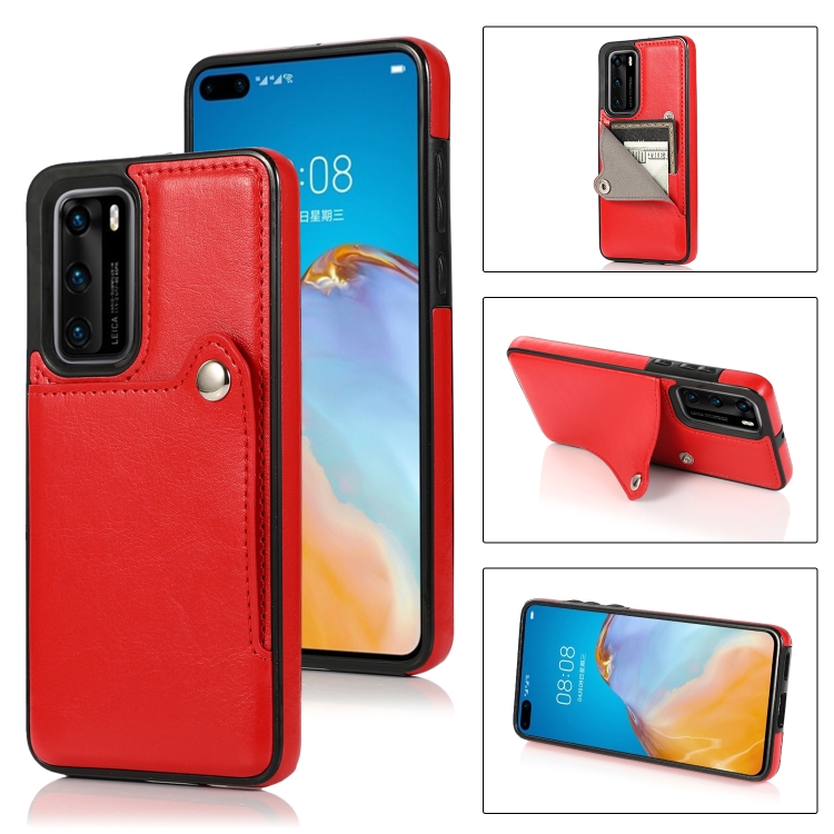 

For Huawei P40 Pro Pure Color Oblique Card PU + TPU Phone Case(Red)