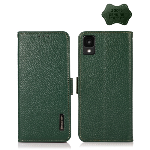 

For TCL 30Z KHAZNEH Side-Magnetic Litchi Genuine Leather RFID Phone Case(Green)