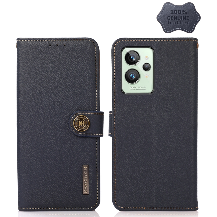 

For OPPO Realme GT2 Pro KHAZNEH Custer Genuine Leather RFID Phone Case(Blue)