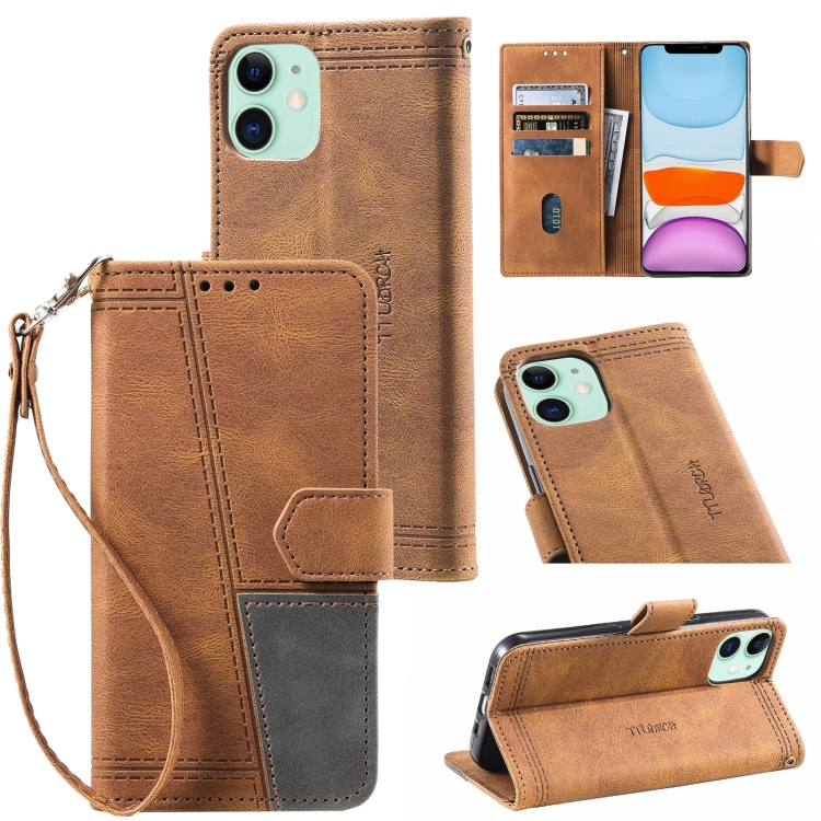 

For iPhone 11 Splicing Leather Phone Case (Brown)