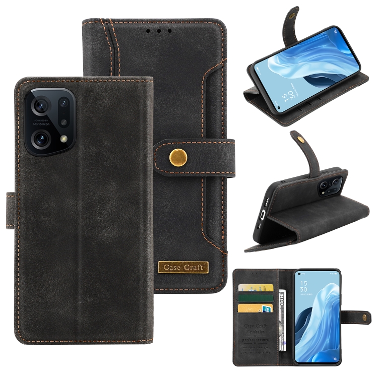 

For OPPO Find X5 Pro Copper Buckle Leather Phone Case(Black)